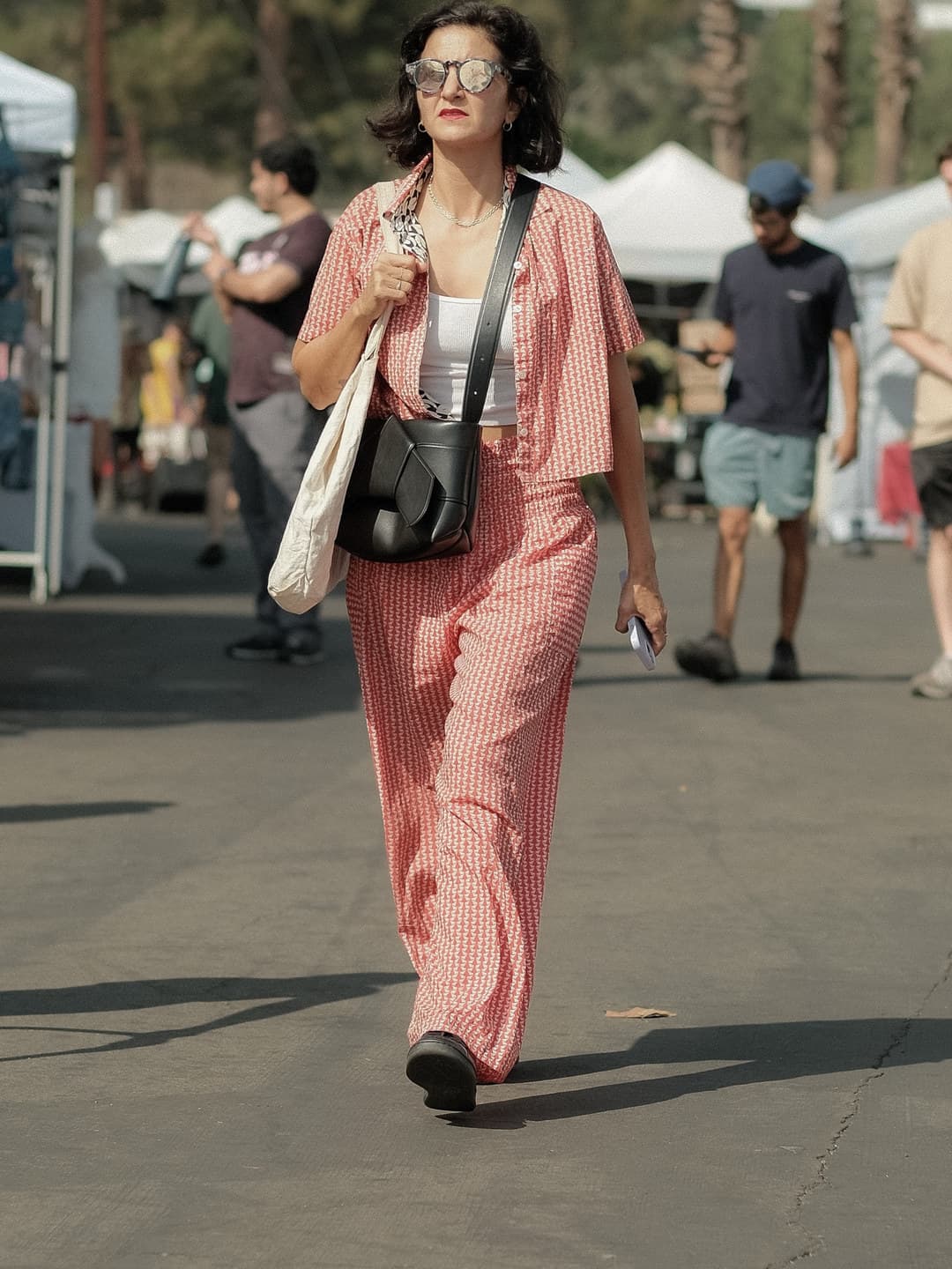 Cropped print shirt and matching wide-leg trousers